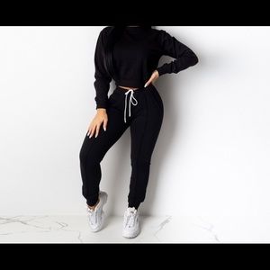 Round collar long sleeve 2 piece set